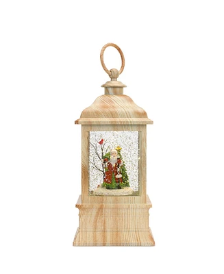 Slickblue Led Snow Globe Lantern With Santa And Wood Grain Design 9"h