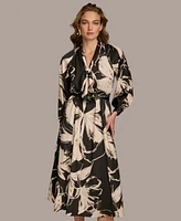 Donna Karan Women's Printed Tie-Neck Midi Dress