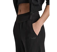 Dkny Sport Women's Embroidered-Logo Wide-Leg Fleece Sweatpants