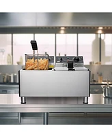 WeChef Commercial Deep Fryer 24L Dual Tank Electric Deep Fryers with Basket Stainless Steel Countertop Fryer for Restaurant Use, Two 6-15 Phase Plugs,