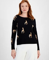 T Tahari Women's Horse Crewneck Long-Sleeve Sweater