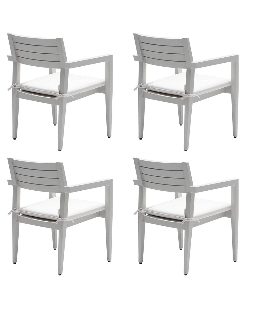 Mondawe Grayish Outdoor Patio Aluminum Stationary Dining Chairs with Fabric Cushions (Set of 4)