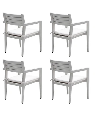 Mondawe Grayish Outdoor Patio Aluminum Stationary Dining Chairs with Fabric Cushions (Set of 4)