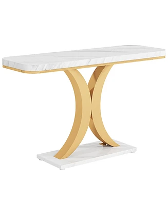 Tribesigns Modern Gold Console Table, 40 inch Narrow Entryway Foyer Table with Geometric Base, Rustic Hallway Accent for Living Room, Entrance