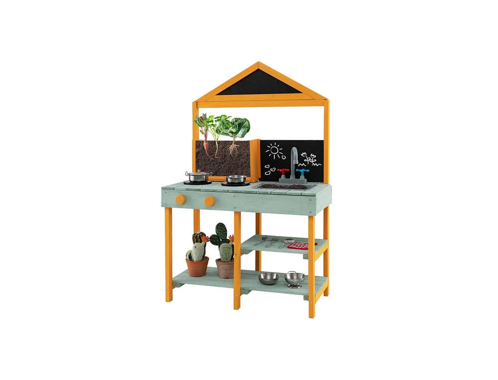 Slickblue Kids Kitchen Playset with Root Viewer Planter and Rotatable Faucet