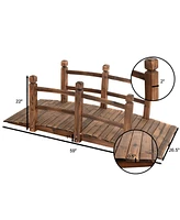 Gymax 5Ft Garden Wooden Bridge Decoration Backyard Pond w/ Safety Rails Brown