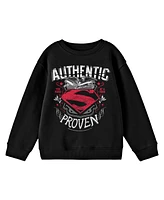 Superman Boys Authentic Proven Distressed Graphic Crew Neck Long Sleeve Black Youth Tee