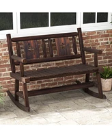 Costway 2 Pcs Patio Rocking Bench Carbonized Wood Double Rocker Chair with Ergonomic Seat