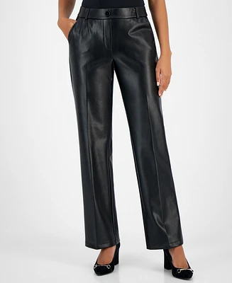 Kasper Women's Faux-Leather Faux-Fly Pants