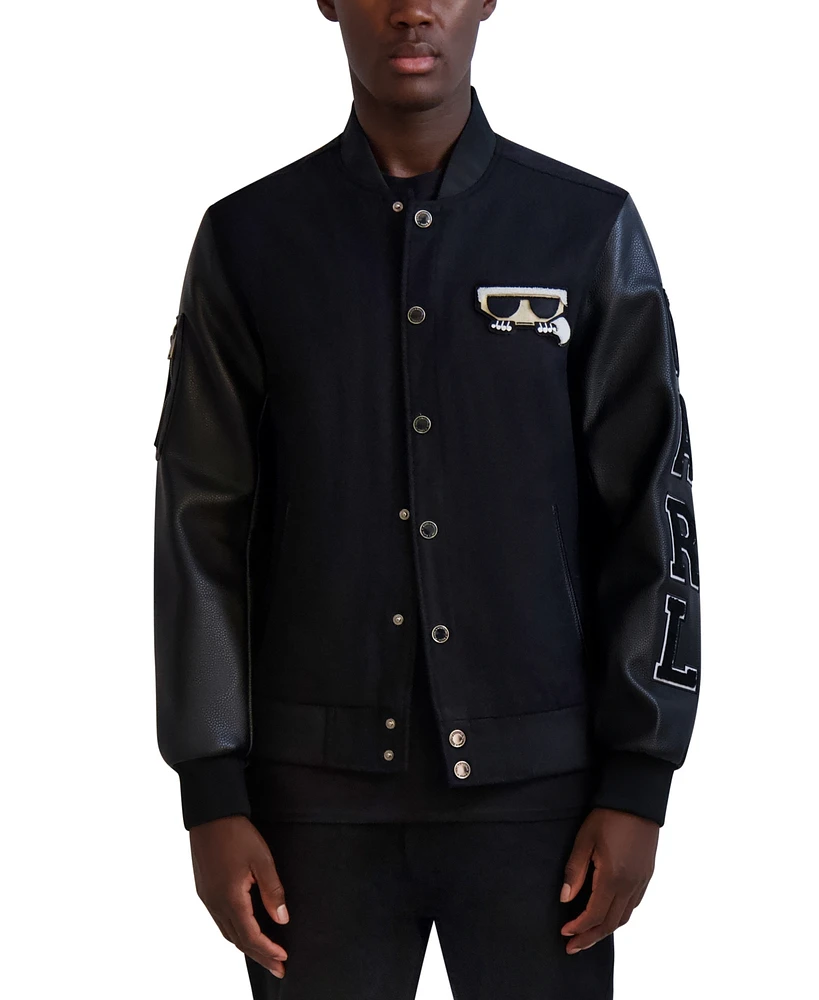 Karl Lagerfeld Men's Logo-Patch Tonal Varsity Jacket