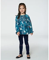 Deux par Big Girls Long Sleeve Viscose Blouse Turquoise Printed Fairy Unicorn