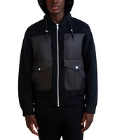 Karl Lagerfeld Men's Mixed-Media Hooded Bomber Jacket