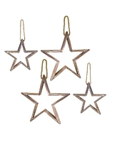 Slickblue Natural Wooden Star Ornament With Jute Hanger (Set of 4)