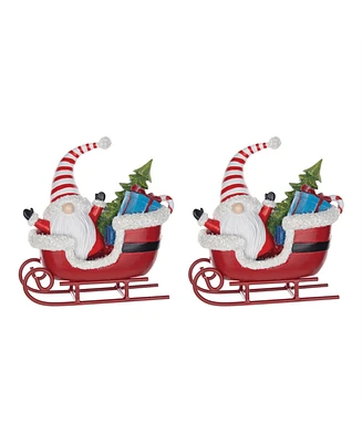 Slickblue Santa Gnome In Sleigh Figurine (Set of 2)