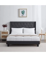 Clara Clark Wingback Diamond Upholstered Platform Bed - King
