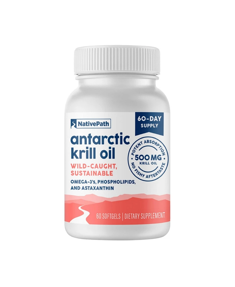 NativePath Antarctic Krill Oil - Wild-Caught Omega 3 Krill Oil 500mg Softgels with Epa, Dha and Astaxanthin - 60 ct