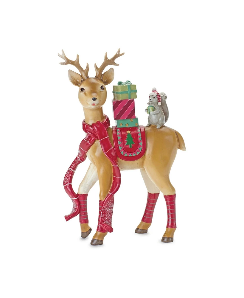 Slickblue Whimsical Winter Deer And Squirrel Figurine 10"h