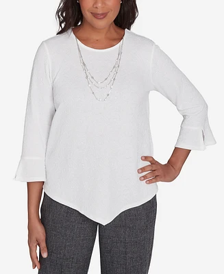 Alfred Dunner Women's Worth Avenue Crew Neck Textured Top with a Detachable Necklace