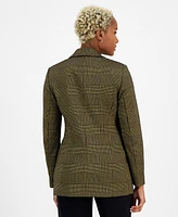 Bar Iii Women's Plaid Open-Front Faux-Double-Breasted Blazer, Created for Macy's