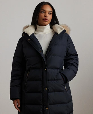 Lauren Ralph Plus Faux-Fur-Trim Hooded Puffer Coat