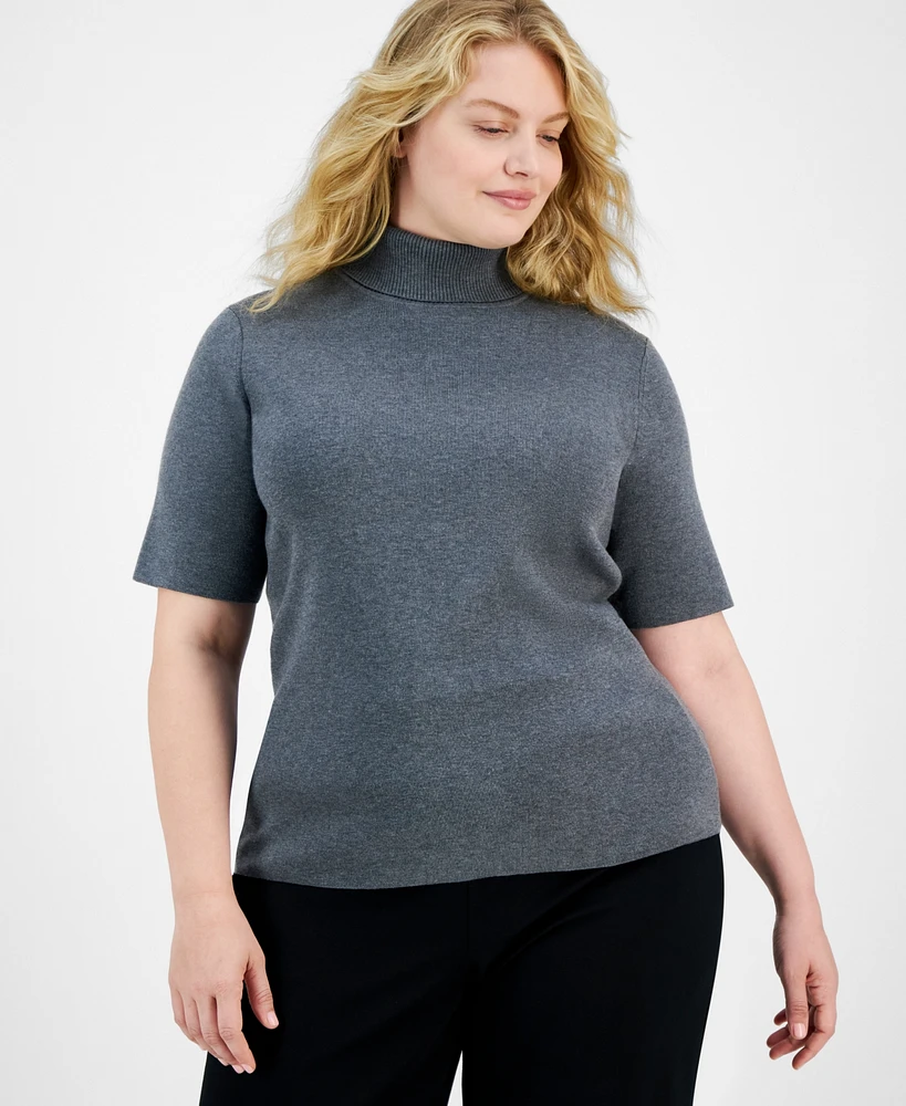 Anne Klein Plus Size Half-Sleeve Turtleneck Sweater