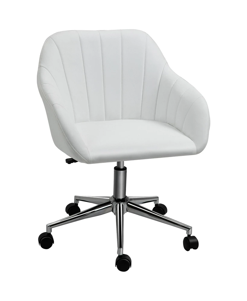 Vinsetto Chic U-Shaped Computer Armchair with Line Stitching and Faux Leather, White