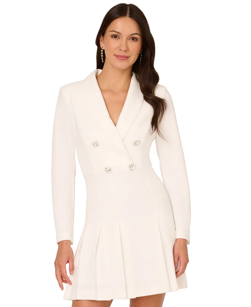 Adrianna Papell Women's Embellished-Button Tuxedo Dress