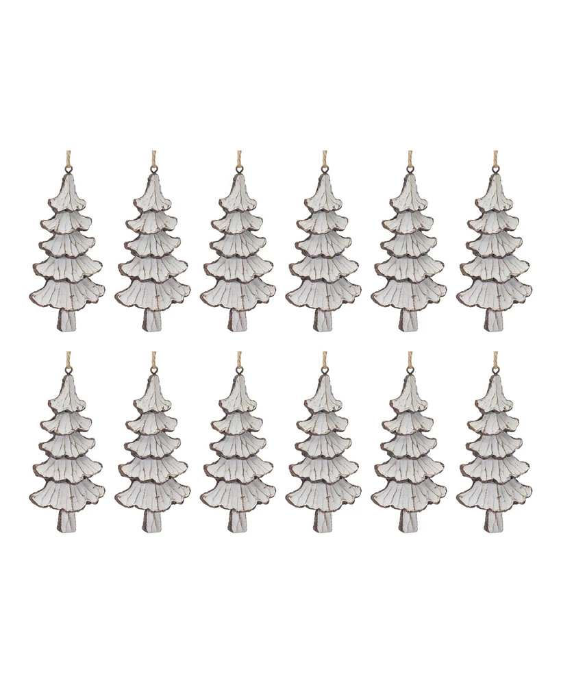 Slickblue Carved Pine Tree Ornaments: Set of 12 Holiday Decor Pieces