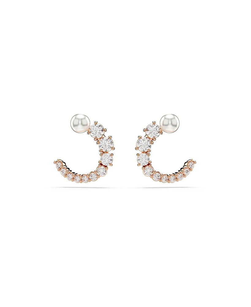 Swarovski Crystal Pearl, Round Cut, White, Matrix Hoop Earrings