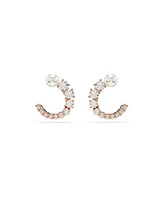 Swarovski Crystal Pearl, Round Cut, White, Matrix Hoop Earrings