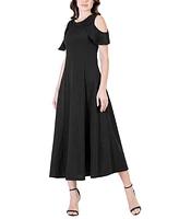 24seven Comfort Apparel Ruffle Cold Shoulder A Line Maxi Dress