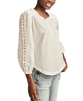 Lucky Brand Women's Cotton Eyelet-Embroidered 3/4-Sleeve Top