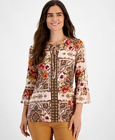 Jm Collection Women's Printed Ruffled Top, Created for Macy's