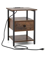 Sugift 3-Tier Nightstand with Charging Station and Drawer