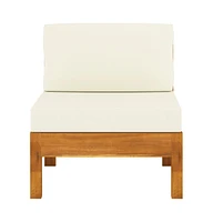 vidaXL Middle Sofa with Cream White Cushions Solid Acacia Wood