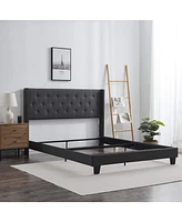 Clara Clark Wingback Diamond Upholstered Platform Bed - King