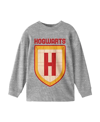 Bioworld Boys Harry Potter Hogwarts H Shield Heather Grey Long Sleeve Shirt
