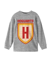 Bioworld Boys Harry Potter Hogwarts H Shield Heather Grey Long Sleeve Shirt
