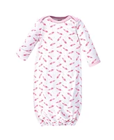 Luvable Friends Baby Girls Baby Cotton Long-Sleeve Gowns 3pk Elephant Hearts, 0-6 Months