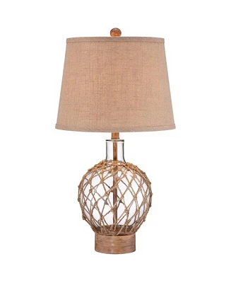 360 Lighting Modern Coastal Nautical Table Lamp 27" Tall Clear Glass Natural Rope Net Burlap Brown Fabric Drum Shade Decor for Bedroom Living Room Hou