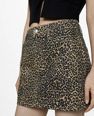 Mango Women's Leopard-Print Denim Mini-Skirt