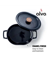 Alva Nori Black Enameled Cast Iron Dutch Oven Pot 5.8 Qt. with Lid & Dual Handles, Versatile Cooking Pot, Cast Iron Cookware, Oven Safe, Induction Com