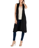 24seven Comfort Apparel Sleeveless Long with Side Slit Cardigan Vest