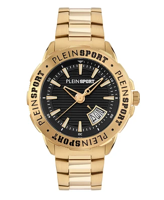 Plein Sport Men's Rampage 3 Hand Date Quartz Ip Yellow Gold Bracelet 44mm