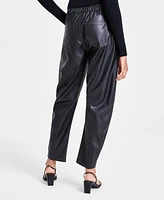 Bar Iii Women's High-Rise Barrel-Leg Faux Leather Pants, Created for Macy's