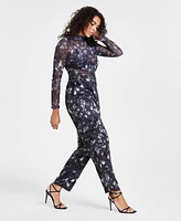 Bar Iii Women's Printed High-Rise Shine Cargo Pants, Created for Macy's