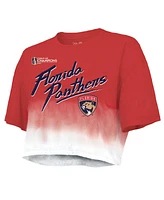 Majestic Women's Matthew Tkachuk Red Florida Panthers 2024 Stanley Cup Champions Dip Dye Boxy Crop Name Number T-Shirt