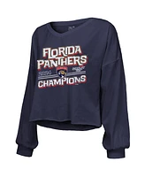 Majestic Women's Navy Florida Panthers 2024 Stanley Cup Champions Off-Shoulder Long Sleeve V-Neck T-Shirt