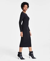 Bar Iii Women's Baby Ribbed-Knit Long-Sleeve Midi Dress, Created for Macy's