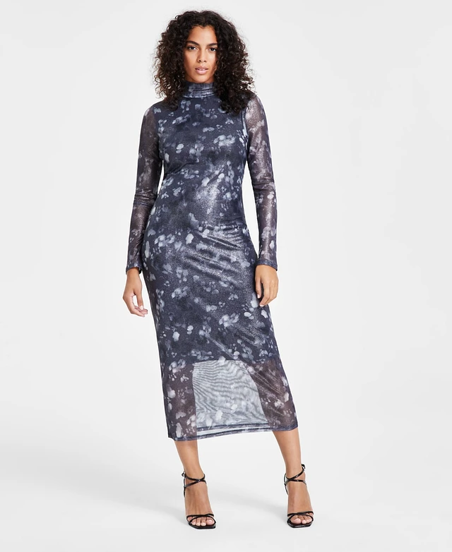 black sequin long sleeve bodycon dress Midi Bodycon DRESS STARRY Black with Low Neckline L / Black